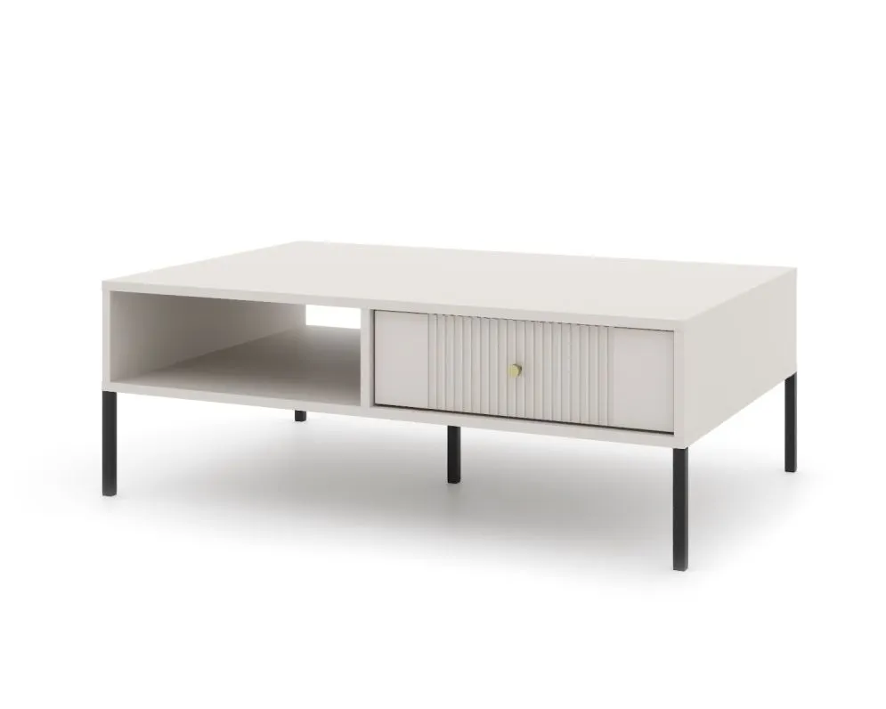 Stolik kawowy ISEO 104x68 kaszmir mat/czarny z ryflowanymi frontami I sklep meblowy MIRAT. styl GLAMOUR, RYFLOWANY kolekcja ISEO