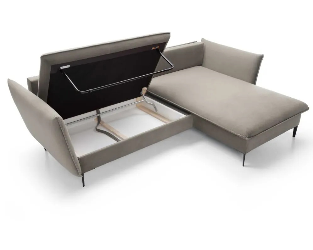 Narożnik z funkcją spania BOSS beżowy welurowy I sklep meblowy MIRAT.