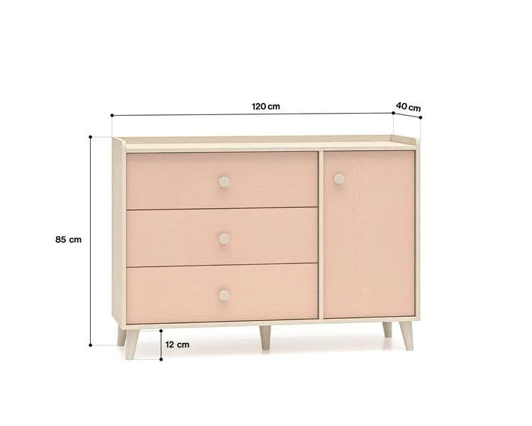 Komoda dziecięca MEVEL 05 różowa I sklep meblowy MIRAT. styl PASTELE kolekcja MEVEL