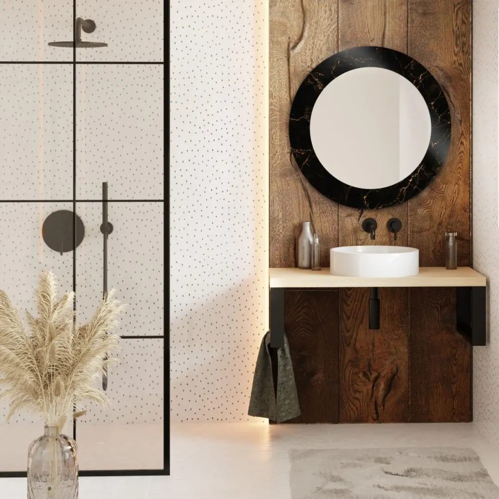 Nowoczesne lustro okrągłe MORENA BLACK MARBLE 70cm czarne I sklep meblowy MIRAT.