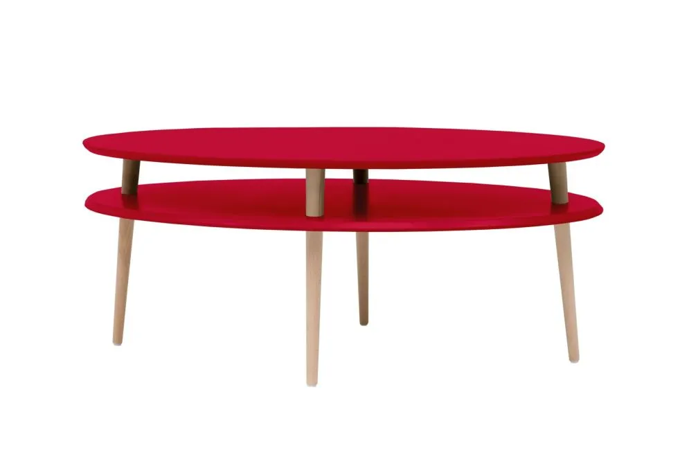 Ława owalna OVO HIGH czerwona z półką | MIRAT. styl SKANDYNAWSKI