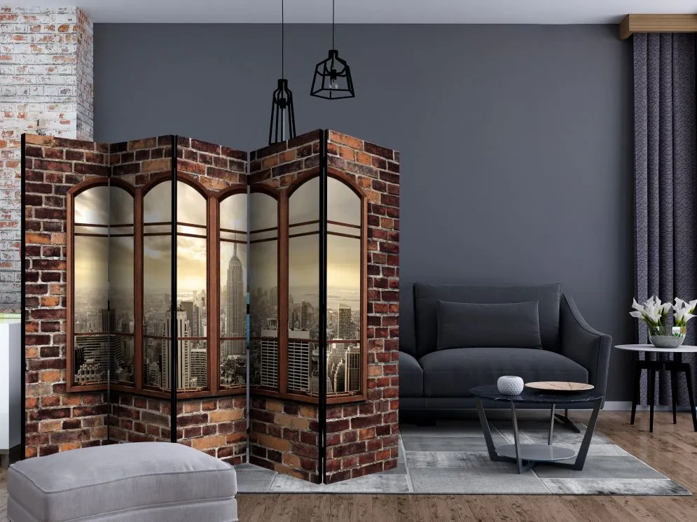 Parawan akustyczny Miasta 225x172 cm 5-częściowy brązowy | MIRAT.