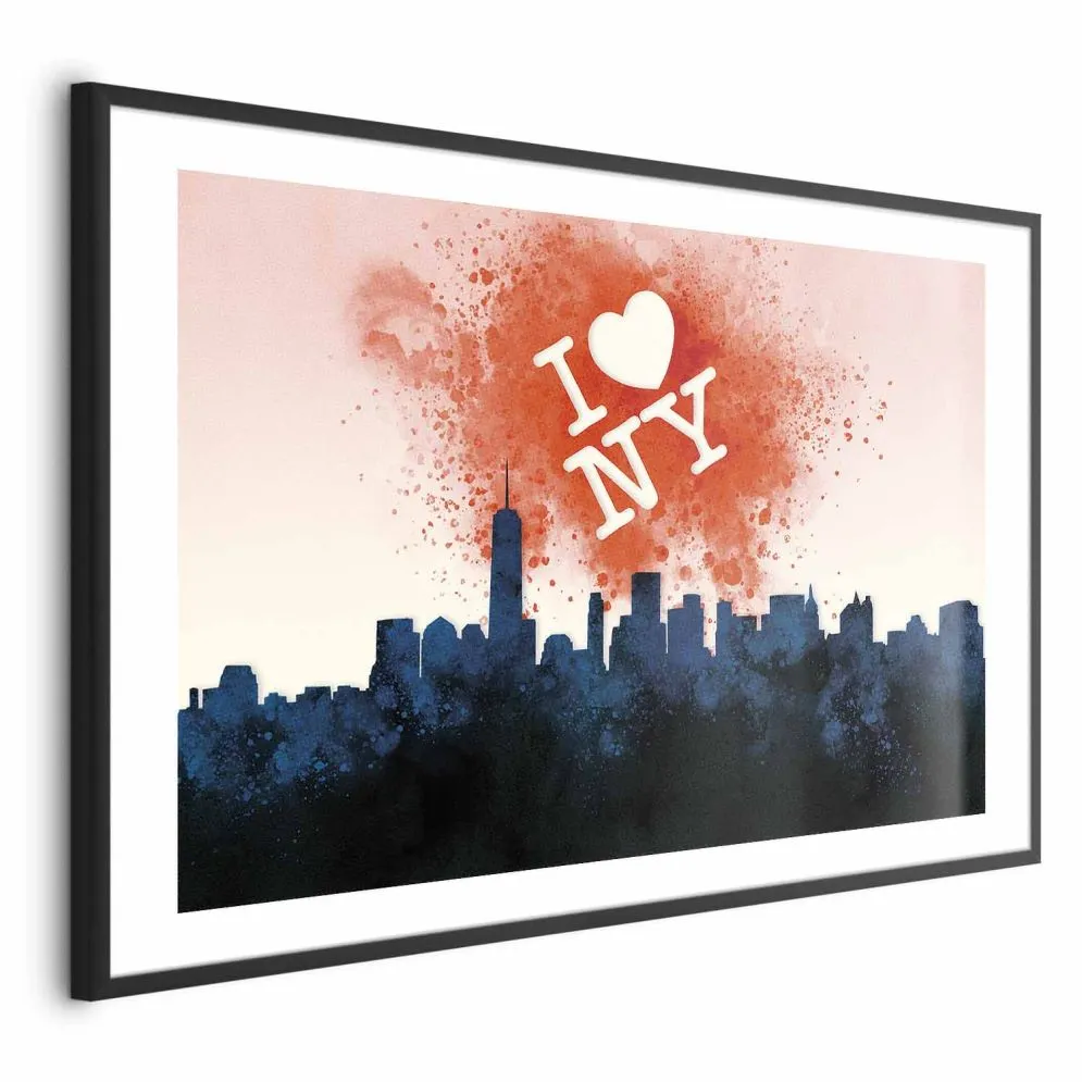 Plakat I love NY 30x21 cm z ramą czarną z marginesem | MIRAT.