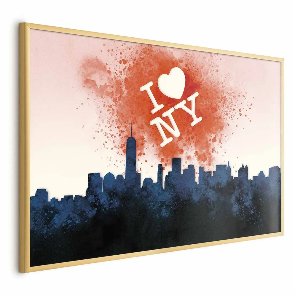 Plakat I love NY 90x60 cm z ramą złotą bez marginesu | MIRAT.