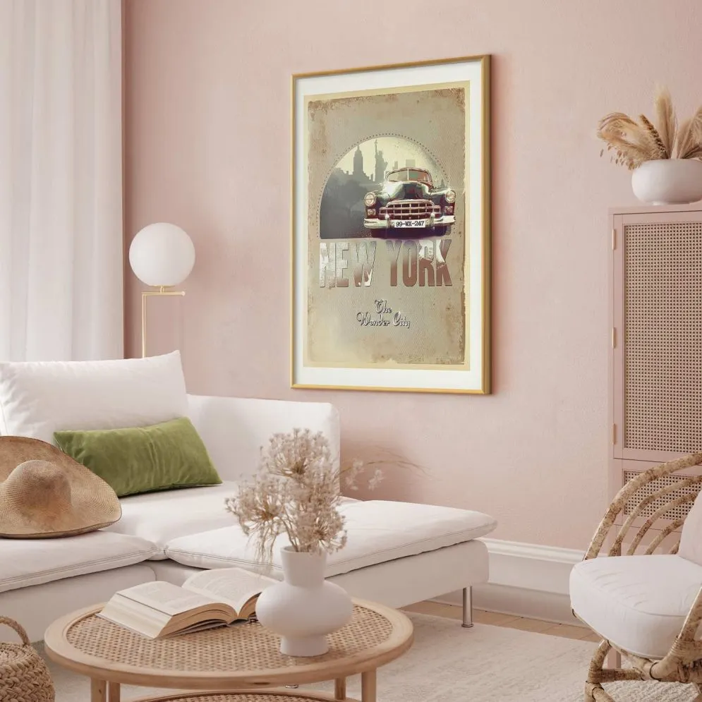 Plakat New York 21x30 cm z ramą złotą z marginesem | MIRAT.