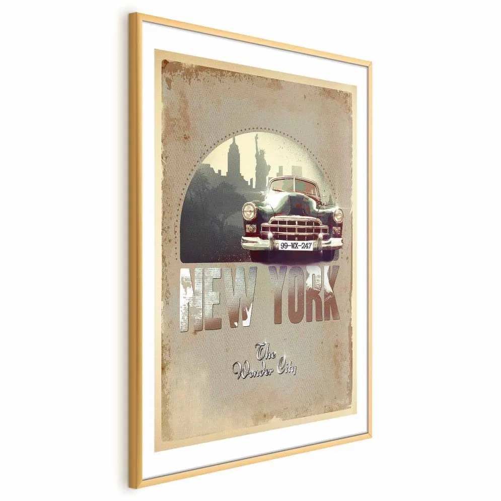 Plakat New York 21x30 cm z ramą złotą z marginesem | MIRAT.
