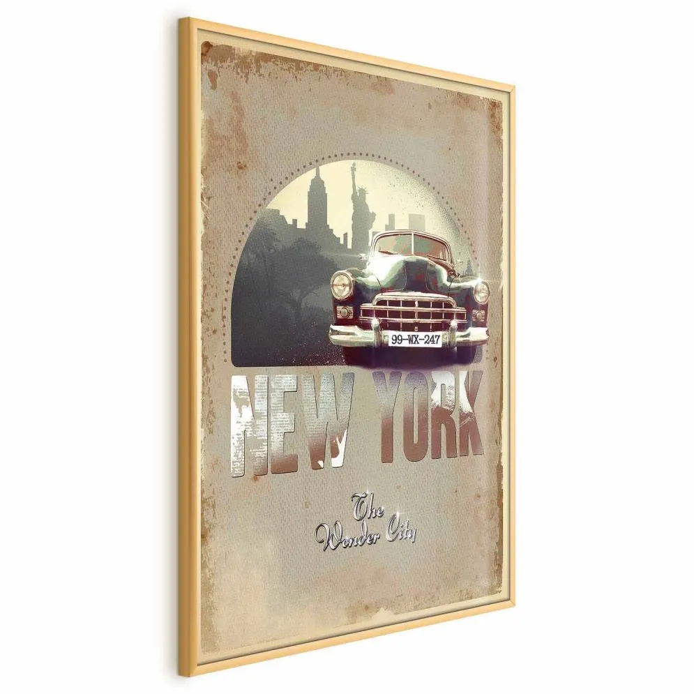 Plakat New York 21x30 cm z ramą złotą bez marginesu | MIRAT.