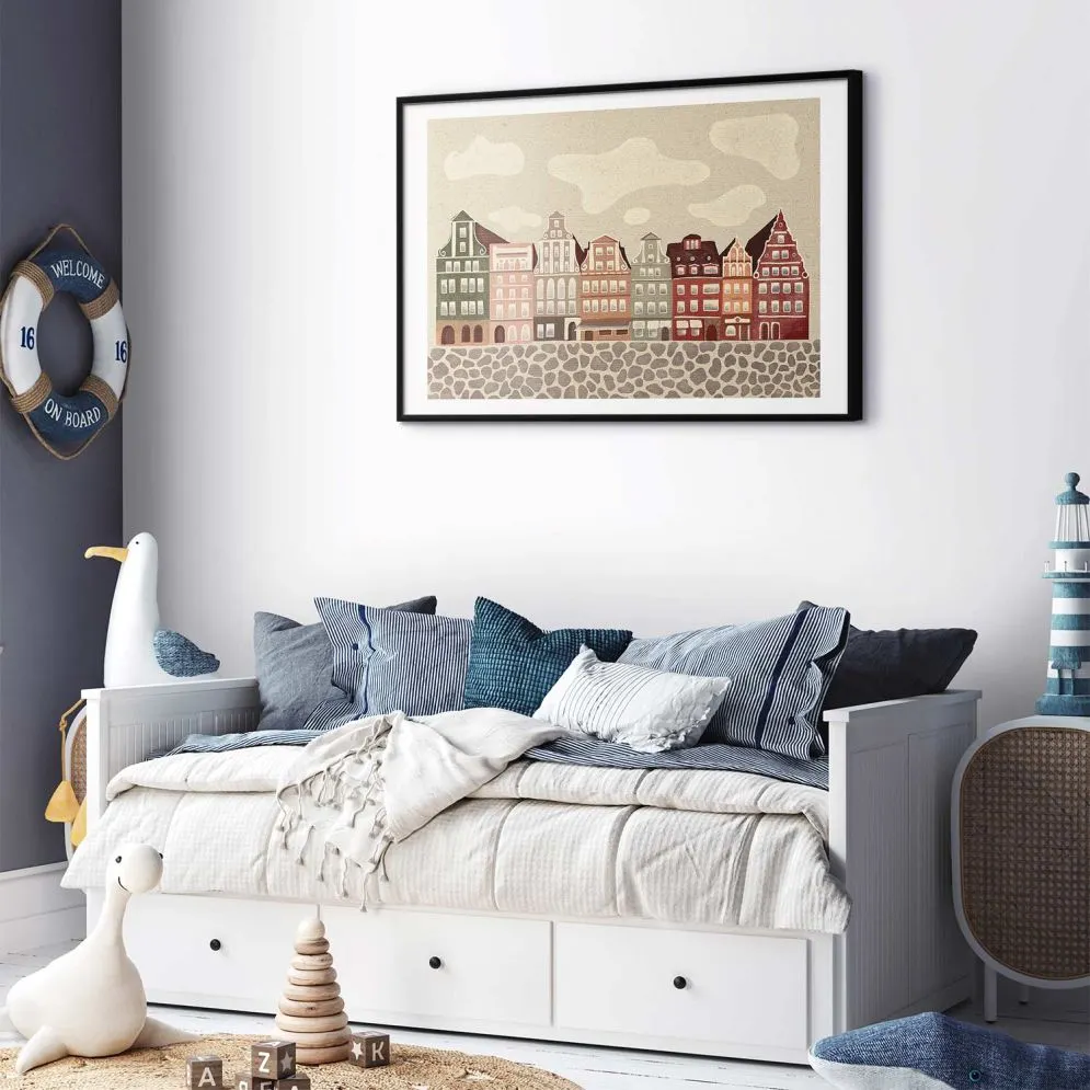 Plakat Kolorowe Fasady 90x60 cm z ramą czarną z marginesem | MIRAT.