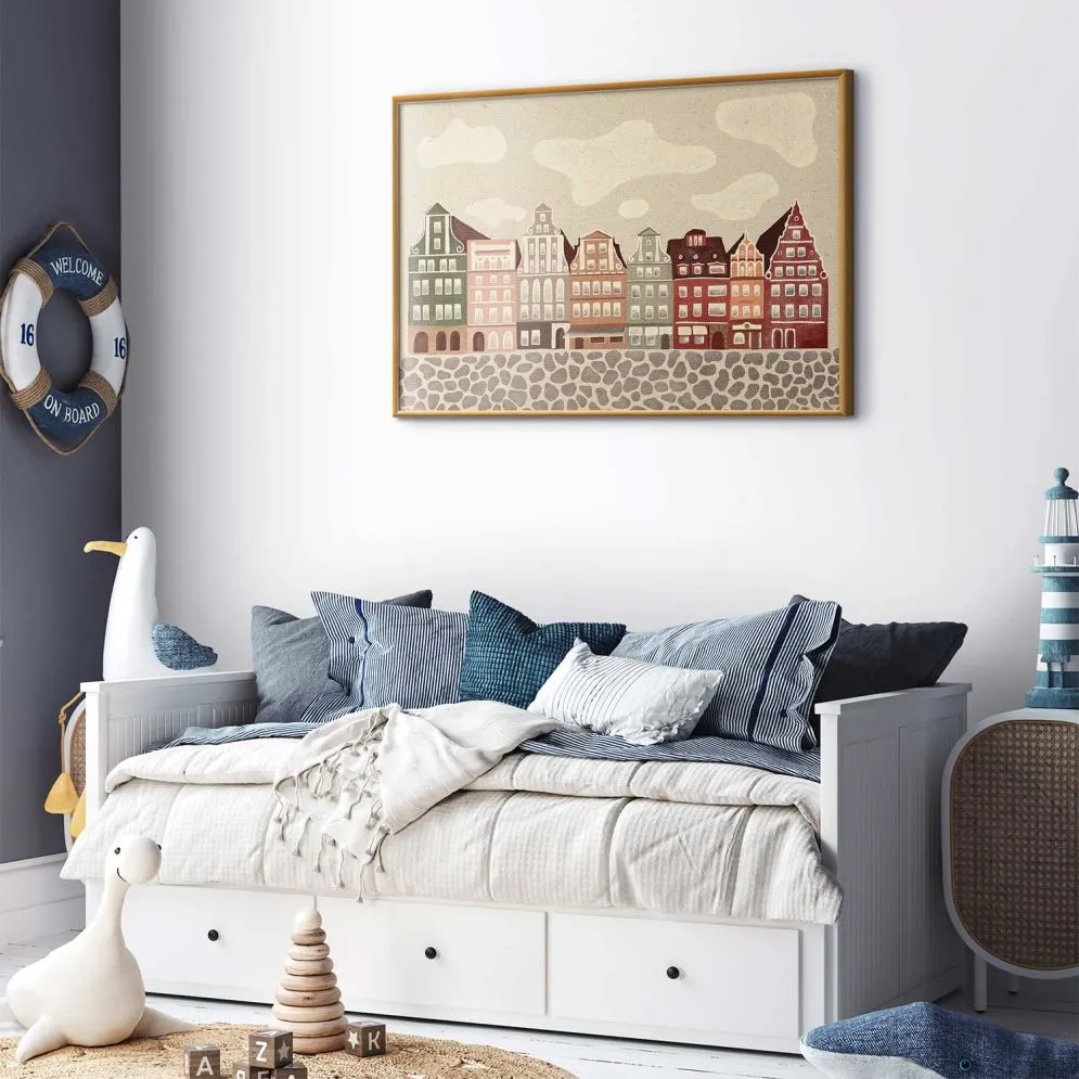 Plakat Kolorowe Fasady 60x40 cm z ramą złotą bez marginesu | MIRAT.