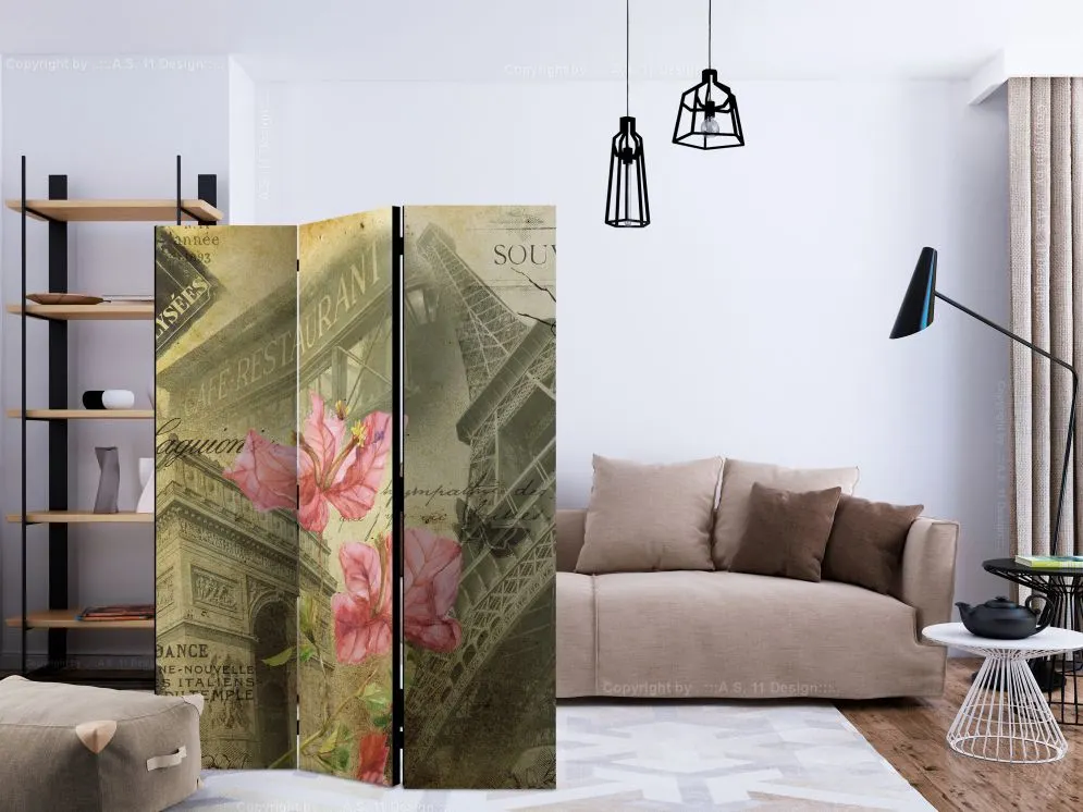 Parawan jednostronny Miasta 135x172 cm 3-częściowy żółty | MIRAT.