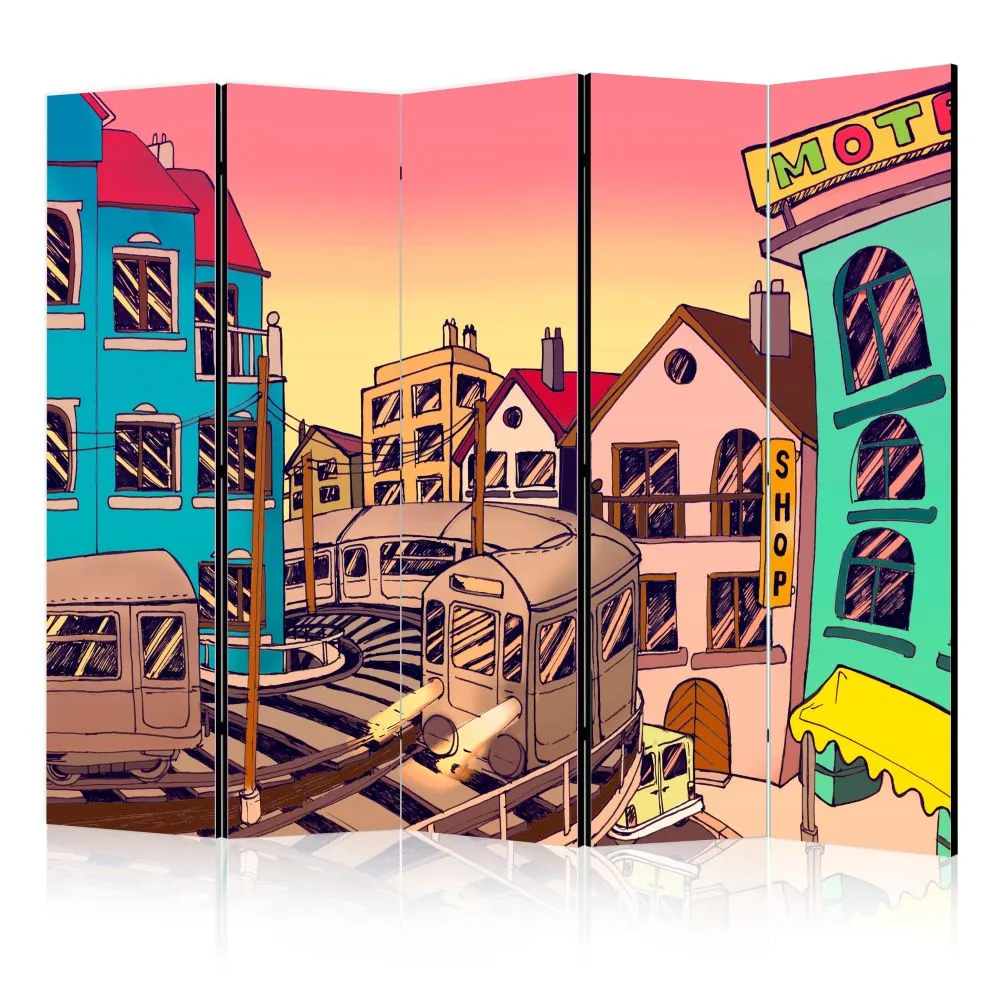 Parawan jednostronny Miasta 225x172 cm 5-częściowy wielokolorowy | MIRAT.