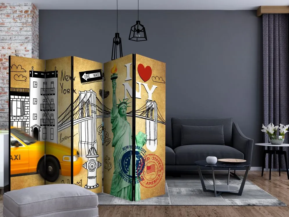 Parawan akustyczny Miasta 225x172 cm 5-częściowy wielokolorowy | MIRAT.