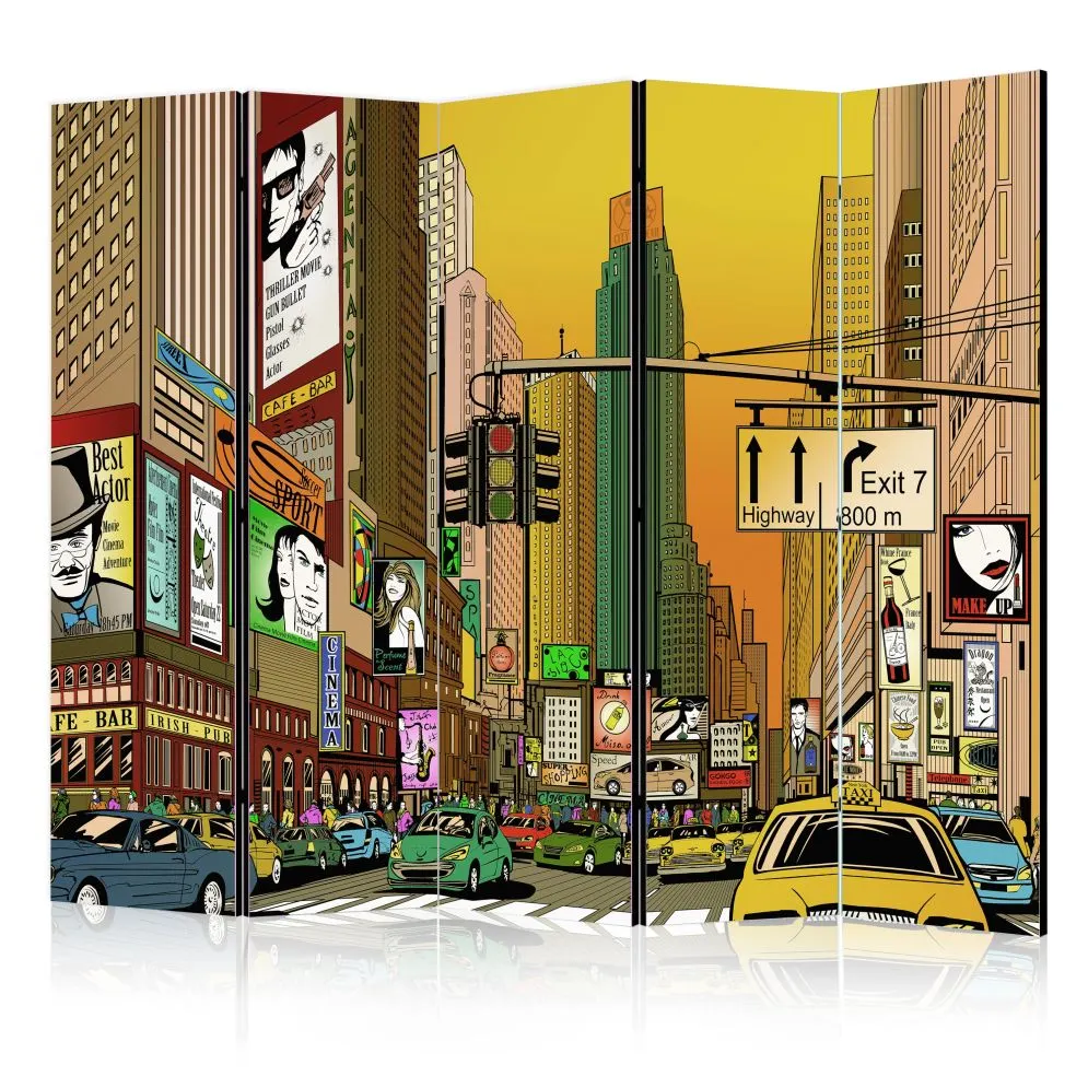 Parawan akustyczny Miasta 225x172 cm 5-częściowy żółty | MIRAT.