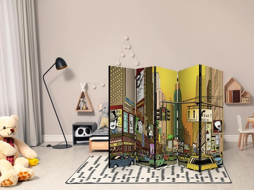 Parawan akustyczny Miasta 225x172 cm 5-częściowy żółty | MIRAT.