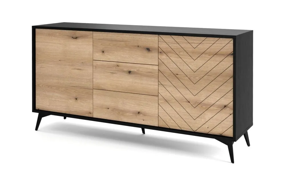 Komoda GALAXY 2D3S 154 cm czarna/dąb evoke I sklep meblowy MIRAT. styl LOFT kolekcja GALAXY PIASKI