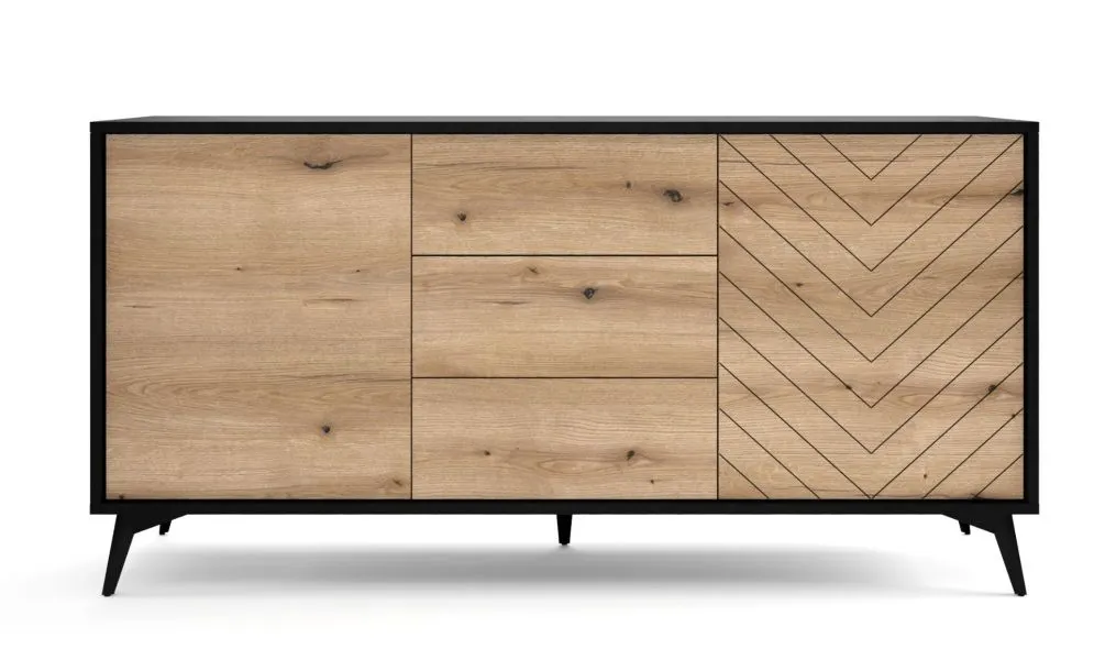 Komoda GALAXY 2D3S 154 cm czarna/dąb evoke I sklep meblowy MIRAT. styl LOFT kolekcja GALAXY PIASKI