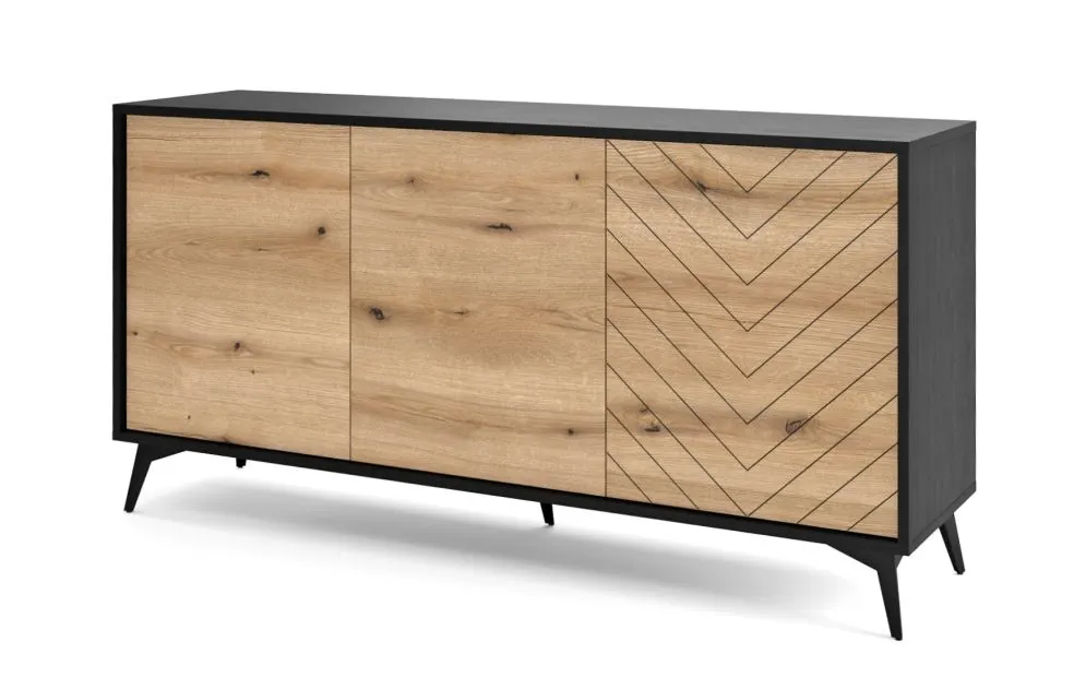 Komoda GALAXY 3D 154 cm czarna/dąb evoke I sklep meblowy MIRAT. styl LOFT kolekcja GALAXY PIASKI