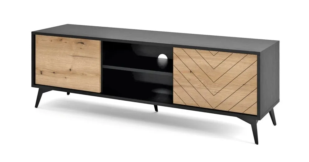 Szafka RTV GALAXY 154 stojąca czarna/dąb evoke I sklep meblowy MIRAT. styl LOFT kolekcja GALAXY PIASKI
