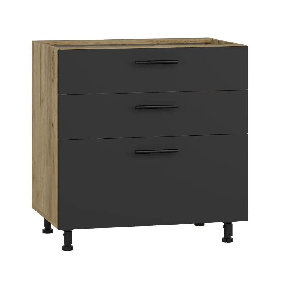 Szafka kuchenna stojąca 80 VENTO D3S-80/82 antracyt z szufladami | MIRAT. styl LOFT kolekcja VENTO