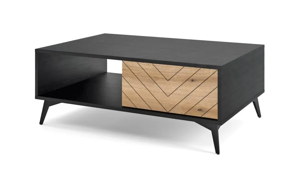 Stolik kawowy DIAMOND 104x68 czarny/dąb evoke z szufladą I sklep meblowy MIRAT. styl LOFT kolekcja GALAXY PIASKI