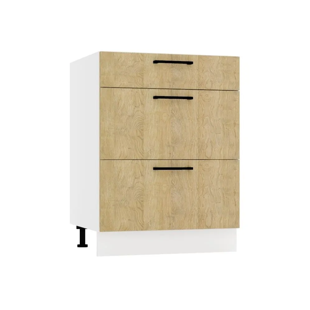 Trzyszufladowa szafka kuchenna stojąca 60 DENIS D60 S/3 dąb London | MIRAT. kolekcja DENIS