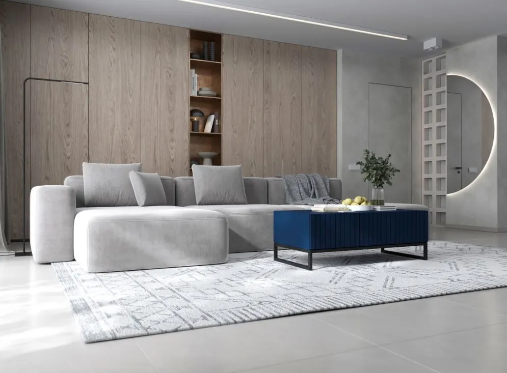 Stolik kawowy TAL 3D 110x54cm granatowy mat do salonu I sklep meblowy MIRAT. styl LOFT, RYFLOWANY kolekcja TAL