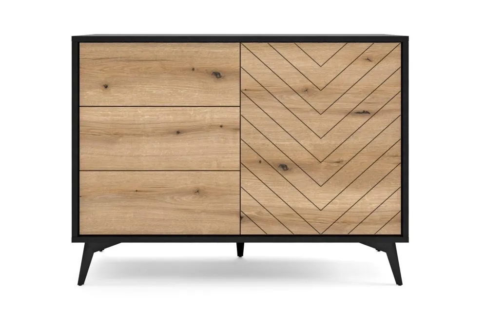 Komoda GALAXY 1D3S 104 cm czarna/dąb evoke I sklep meblowy MIRAT. styl LOFT kolekcja GALAXY PIASKI