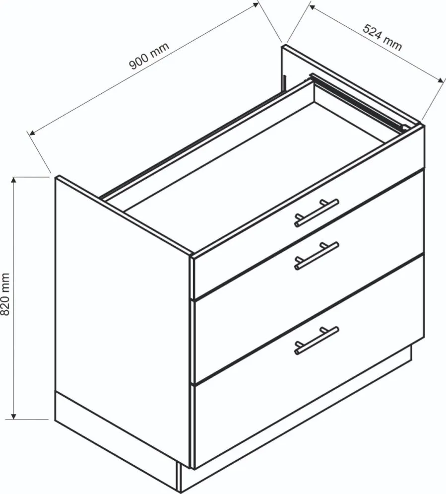 Szafka kuchenna stojąca 90 BONO D90 S/3 PC dąb wotan I sklep meblowy MIRAT. styl LOFT