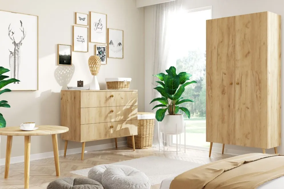 Stolik LEBEL 60x60 dąb craft złoty na drewnianych nogach | MIRAT. w stylu SKANDYNAWSKI kolekcja LEBEL