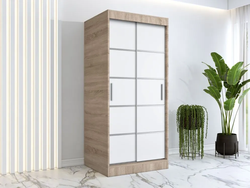Szafa przesuwna MODUO COMFORT 90 dąb sonoma/biała mat z listwami ozdobnymi | MIRAT. w stylu  kolekcja MODUO COMFORT