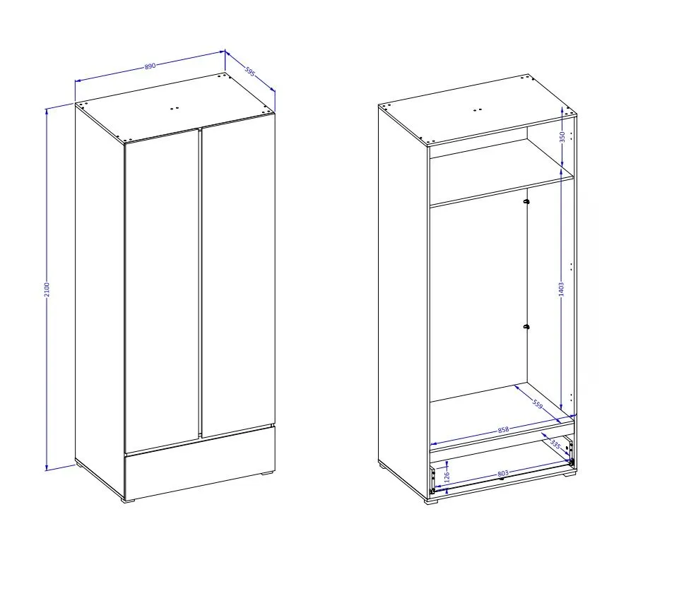 Wysoka szafa dwudrzwiowa CROSS 2D1S 89cm congo/czarna z drążkiem I sklep meblowy MIRAT.  kolekcja HV-CROSS