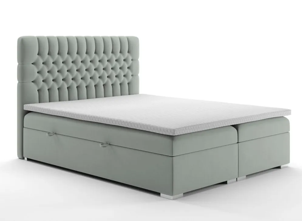 Łóżko kontynentalne RUBID 140 szare velvet z pojemnikiem do sypialni | MIRAT. styl GLAMOUR