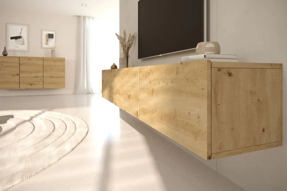 Szafka RTV GABI 160cm dąb artisan wisząca w stylu skandynawskim I sklep meblowy MIRAT.  kolekcja GABI