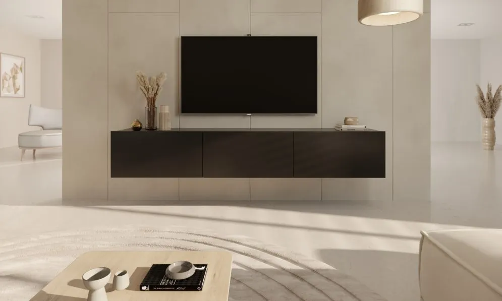 Szafka RTV GABI 180cm czarna wisząca laminowana I sklep meblowy MIRAT.  kolekcja GABI