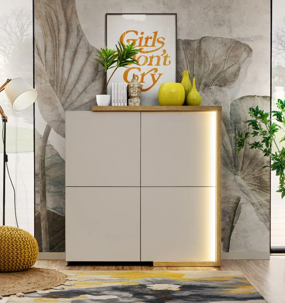 Komoda DASAR 4D kaszmir/dąb grand naturalny w stylu skandynawskim I sklep meblowy MIRAT. styl SKANDYNAWSKI kolekcja DASAR