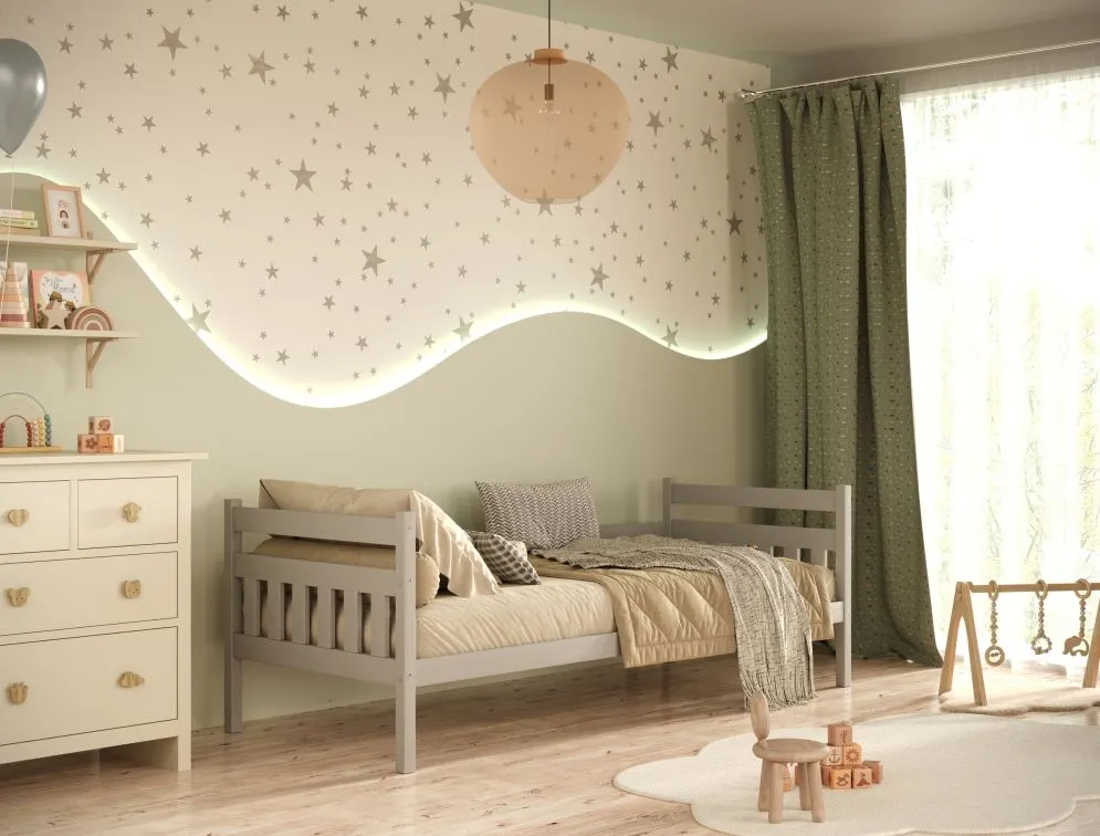 Szare łóżko dla dziecka z drewna sosnowego Lulek 160x80 | MIRAT