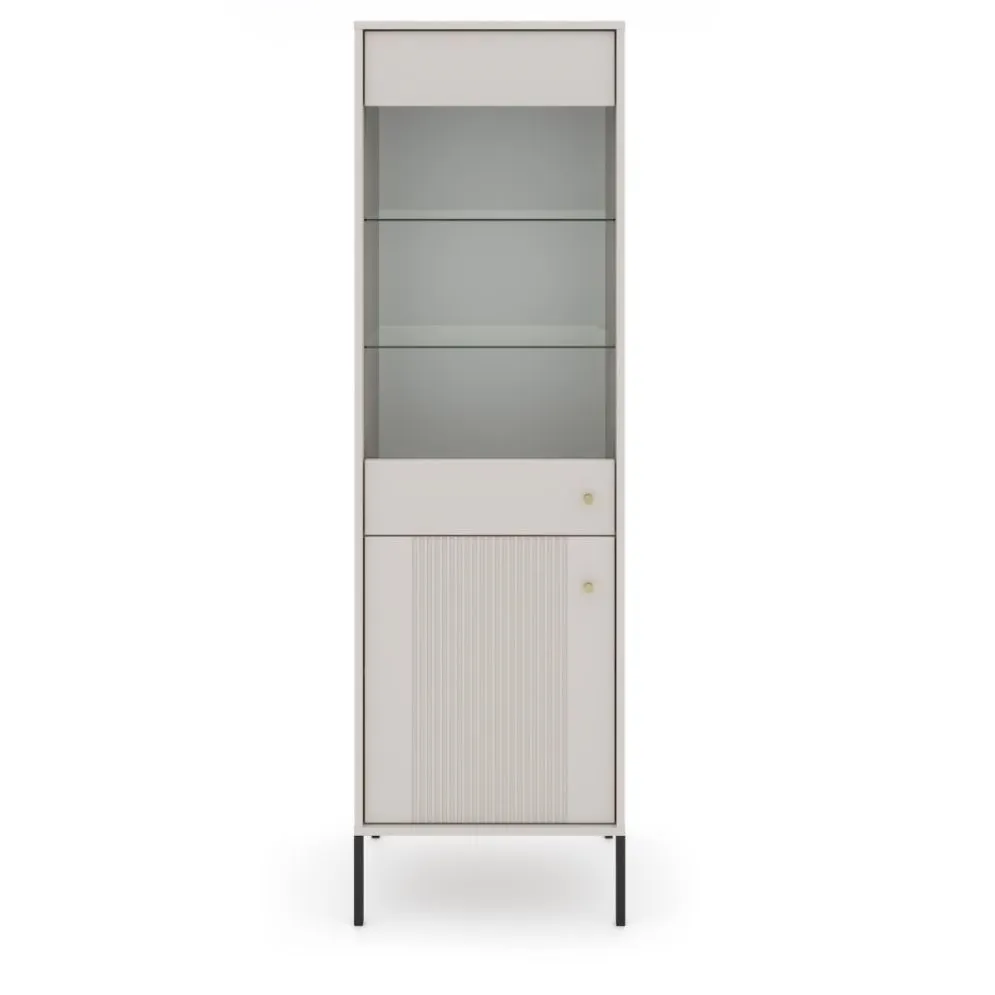 Witryna ISEO kaszmir mat/czarna przeszklona I sklep meblowy MIRAT. styl GLAMOUR, RYFLOWANY kolekcja ISEO