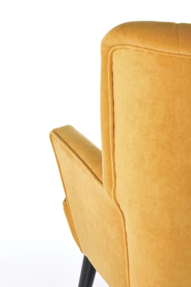 Fotel do salonu DELGADO VELVET musztardowy na drewnianych nogach | MIRAT. styl LOFT