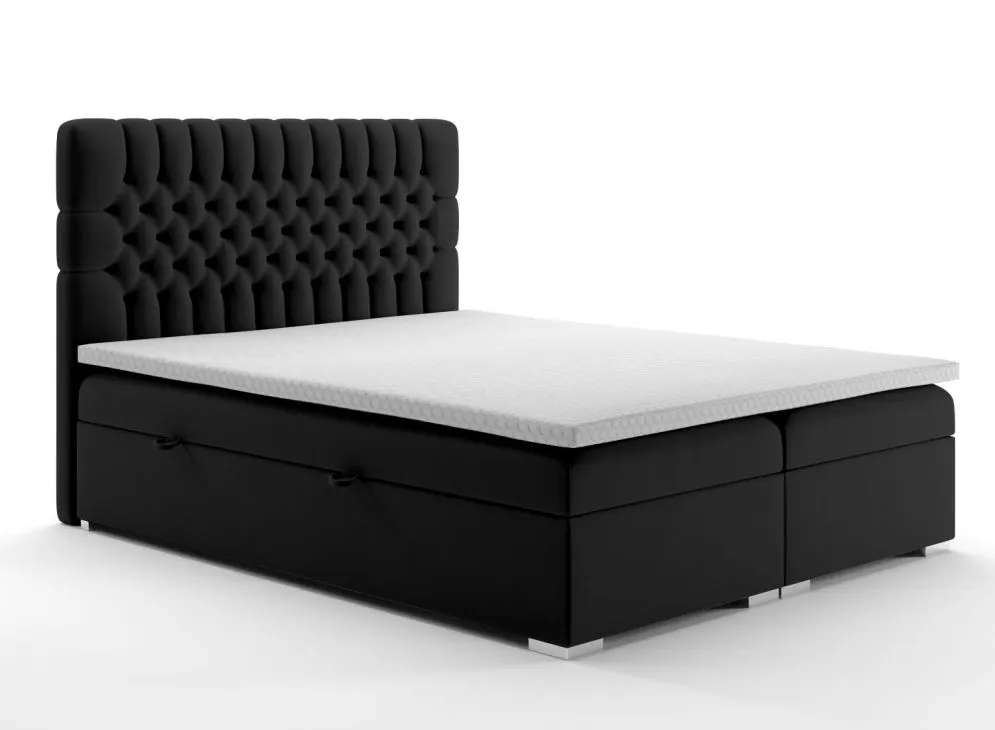 Łóżko kontynentalne RUBID 180 czarne velvet z pojemnikiem do sypialni | MIRAT. styl GLAMOUR