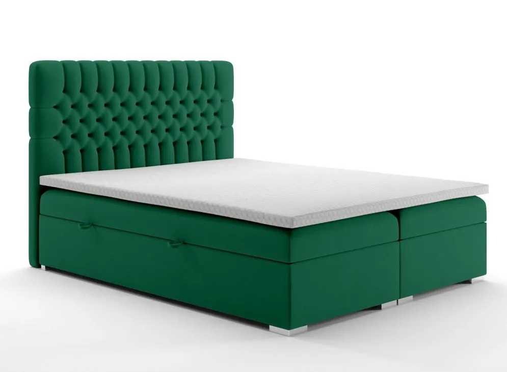 Łóżko kontynentalne RUBID 180 zielone velvet z pojemnikiem tapicerowane | MIRAT. styl GLAMOUR