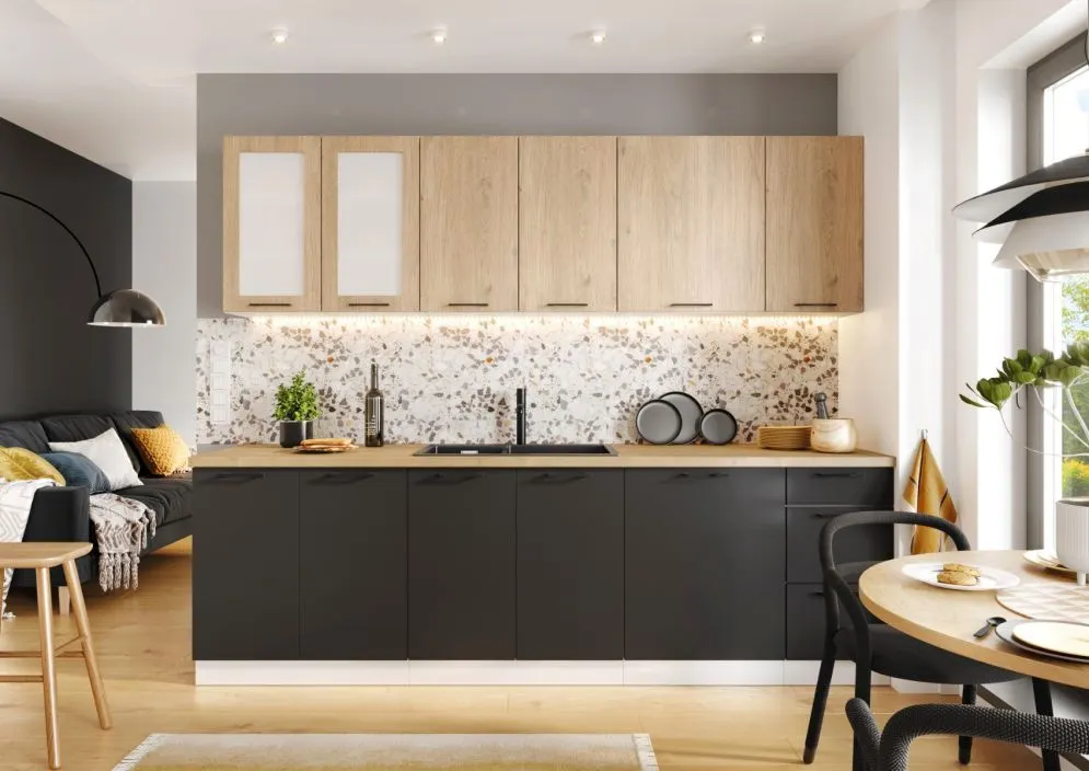 Szafka kuchenna wisząca z okapem 60 DENIS W60 SLIM/88 P/L dąb london/czarna | MIRAT.  kolekcja DENIS