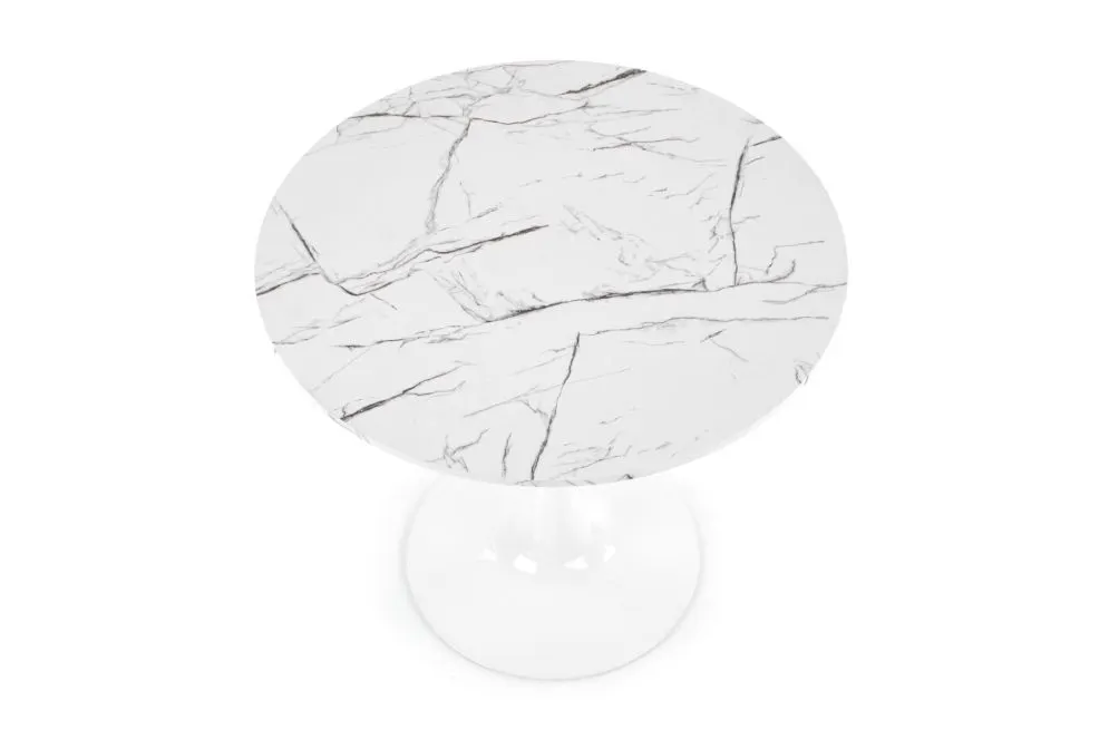 Stół okrągły DENVER 80x80 biały marmur na jednej nodze | MIRAT. styl GLAMOUR