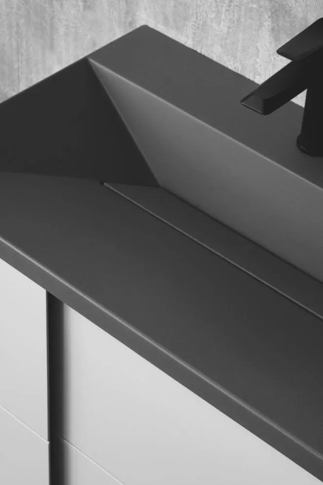 Umywalka wpuszczana kwarcowa EDGE 90 cm czarna mat z otworem na baterię | MIRAT