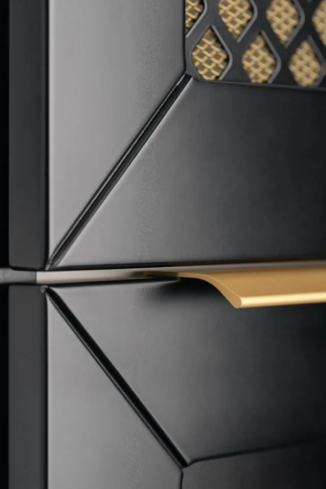 Wisząca szafka pod umywalkę CHIC 100 cm biała półmat ze złotymi dodatkami | MIRAT