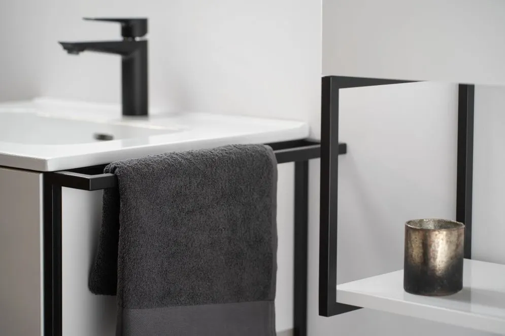 Szafka pod umywalkę LOV 60 cm szaro-zielona półmat z wieszakiem na ręcznik | MIRAT  kolekcja LOV