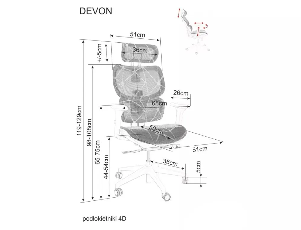 Fotel biurowy DEVON szary z regulowanym odcinkiem lędźwiowym I sklep meblowy MIRAT.