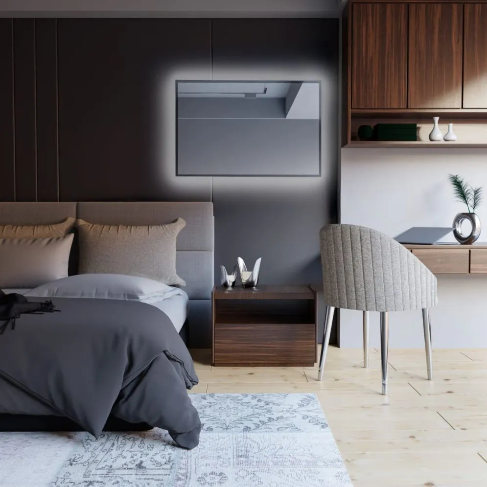 Bezpieczne lustro łazienkowe LUMO 90x60cm srebrne z oświetleniem LED I sklep meblowy MIRAT.