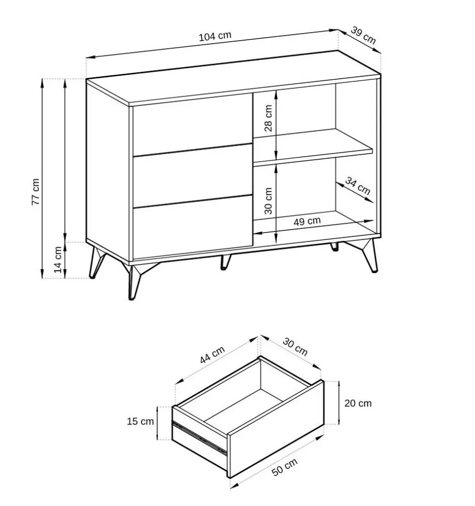 Komoda GALAXY 1D3S 104 cm czarna/dąb evoke I sklep meblowy MIRAT. styl LOFT kolekcja GALAXY PIASKI
