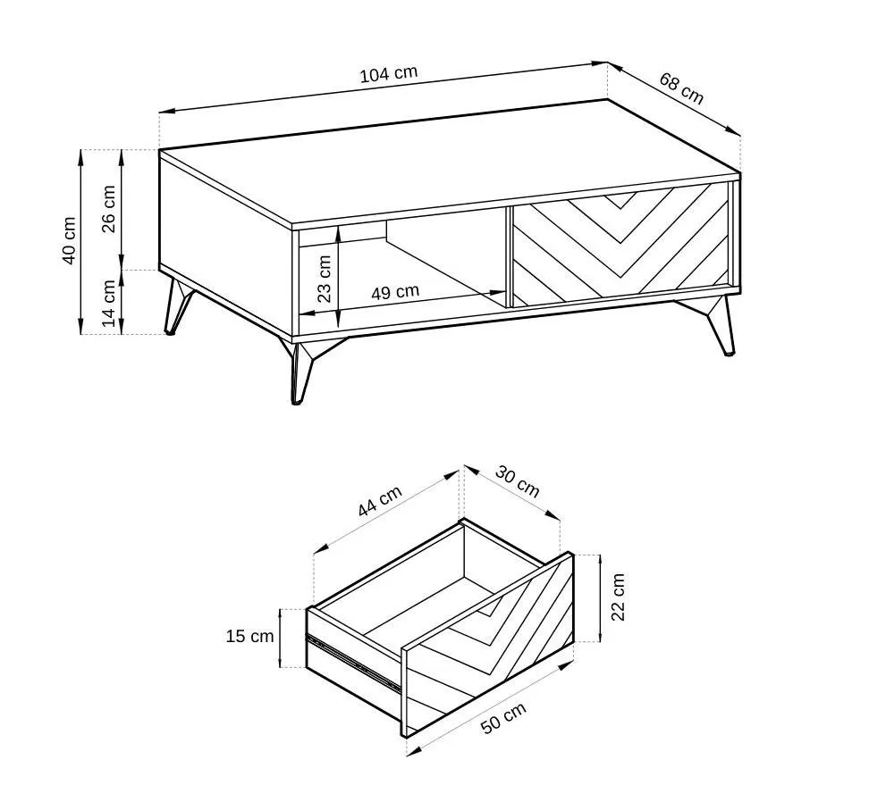 Stolik kawowy DIAMOND 104x68 czarny/dąb evoke z szufladą I sklep meblowy MIRAT. styl LOFT kolekcja GALAXY PIASKI