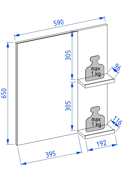 Lustro łazienkowe L-WOOD 59 cm antracyt z półkami dąb castello | MIRAT  kolekcja L-WOOD